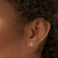 14K Minimalist Petal Diamond Cluster Studs