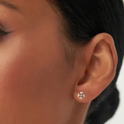 14K Minimalist Petal Diamond Cluster Studs