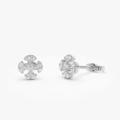 14K Minimalist Petal Diamond Cluster Studs