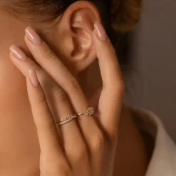 14k Mix Baguette and Round Diamond Crossover Ring