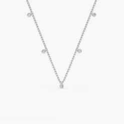 14k 2MM Bead Necklace with Dangling Bezel Setting Diamonds