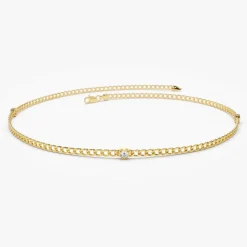 14k 2MM Curb Link Bracelet w/ Heart Shape Solitaire Round Diamonds