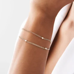 14k 2MM Curb Link Bracelet w/ Heart Shape Solitaire Round Diamonds