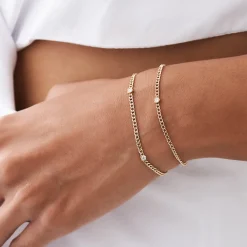 14k 2MM Curb Link Bracelet w/ Heart Shape Solitaire Round Diamonds