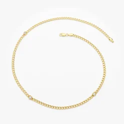 14k 2MM Curb Link Bracelet w/ Heart Shape Solitaire Round Diamonds