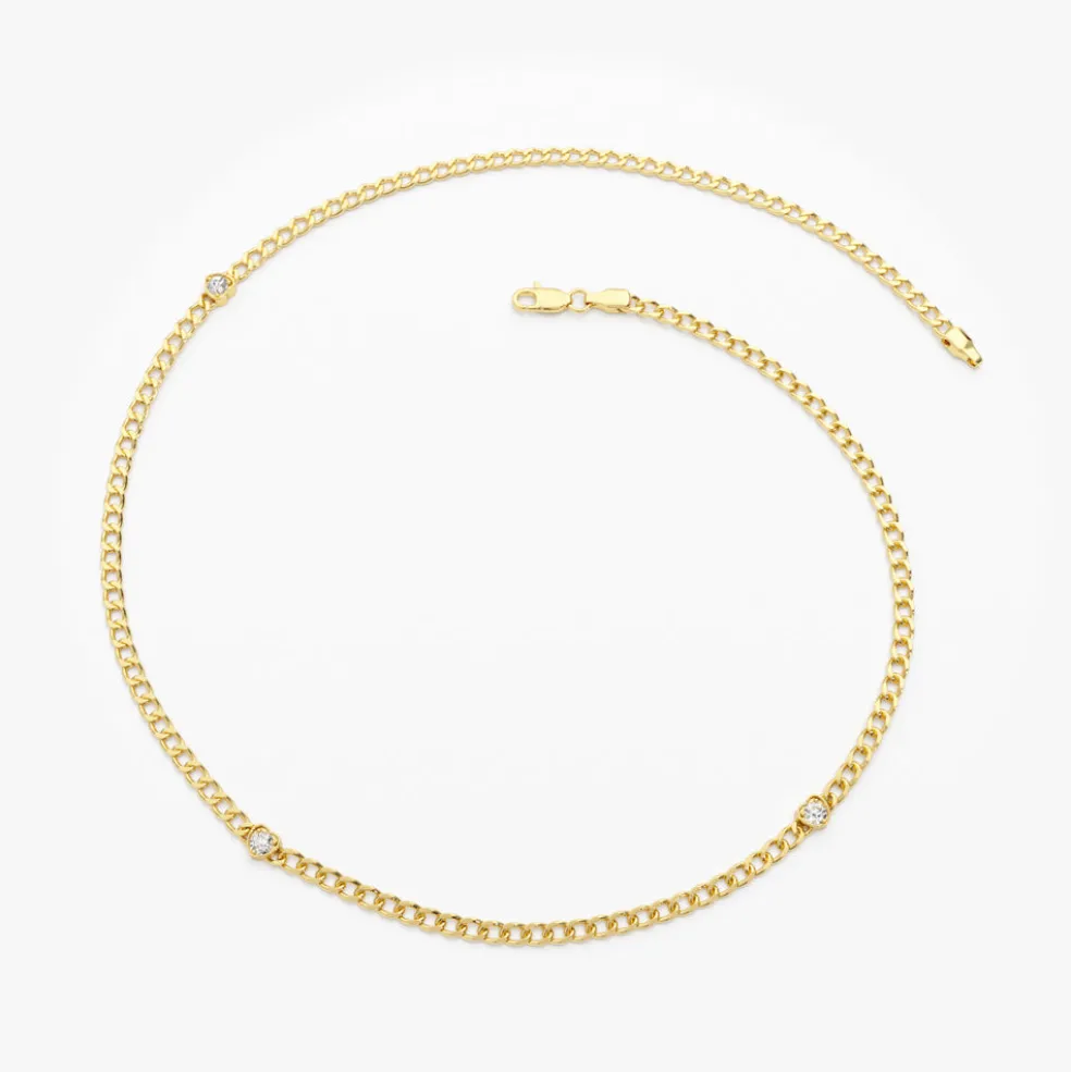 14k 2MM Curb Link Bracelet w/ Heart Shape Solitaire Round Diamonds