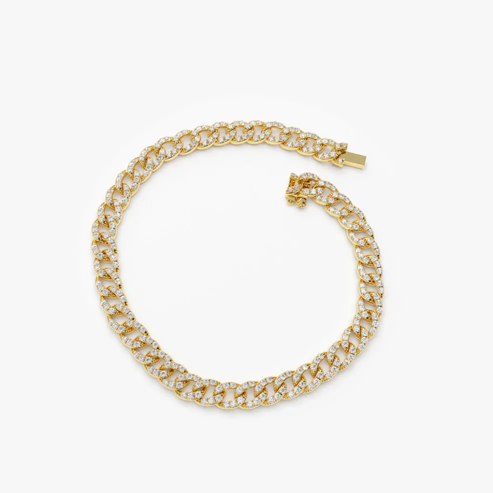 14k 4.8MM Diamond Cuban Link Bracelet
