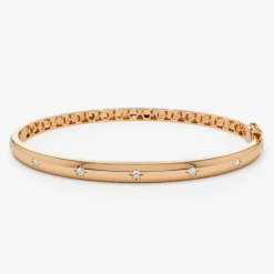 14k 4mm Dome Star Setting Diamond Bangle Bracelet