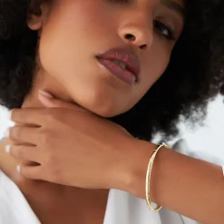 14K 4MM Dome X Cut Design Gold Bangle