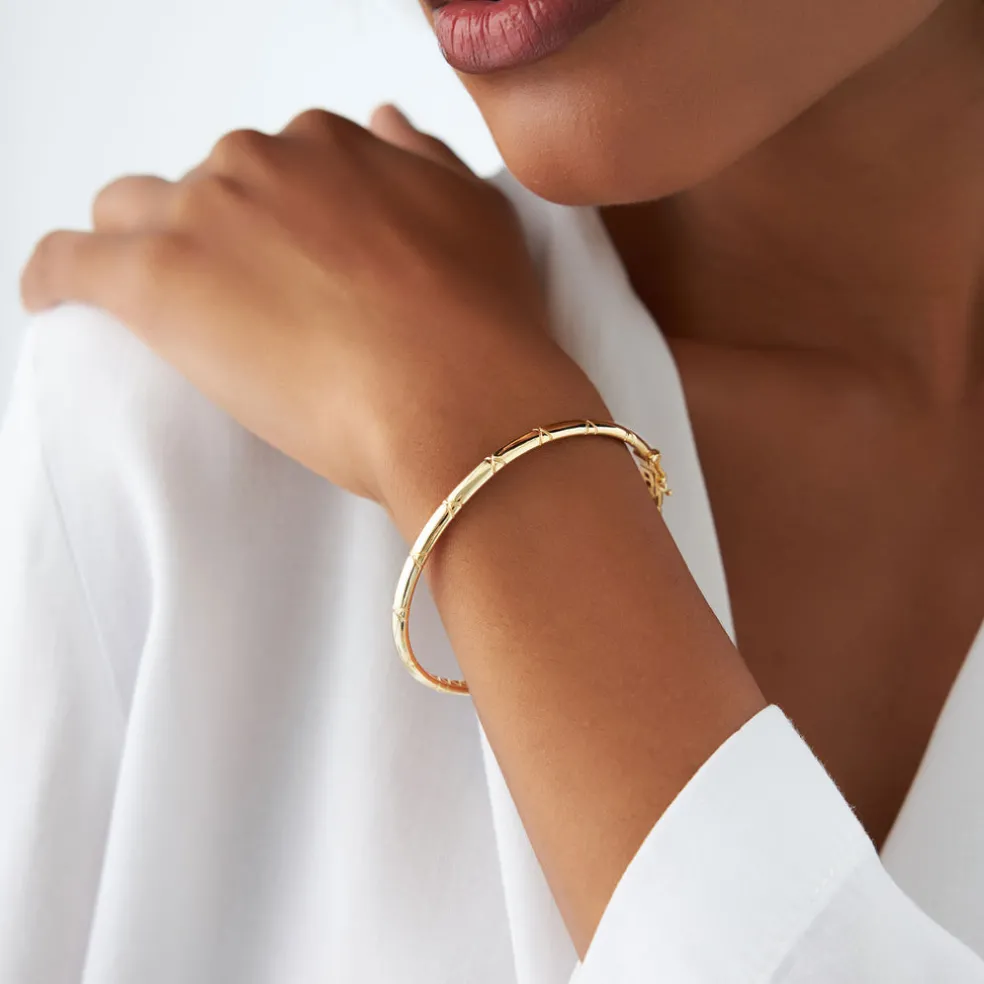 14K 4MM Dome X Cut Design Gold Bangle