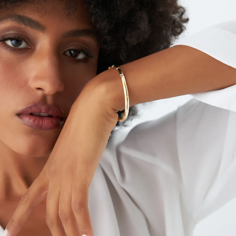 14K 4MM Dome X Cut Design Gold Bangle