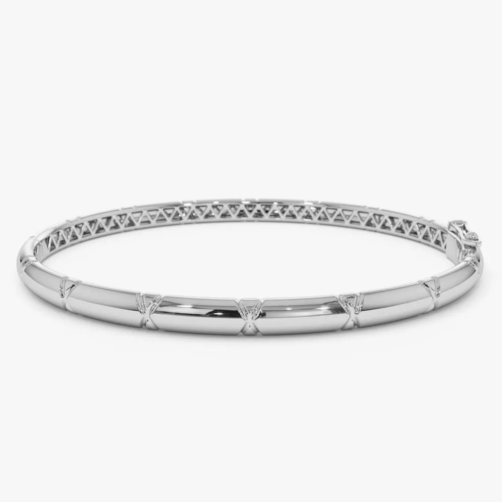 14K 4MM Dome X Cut Design Gold Bangle