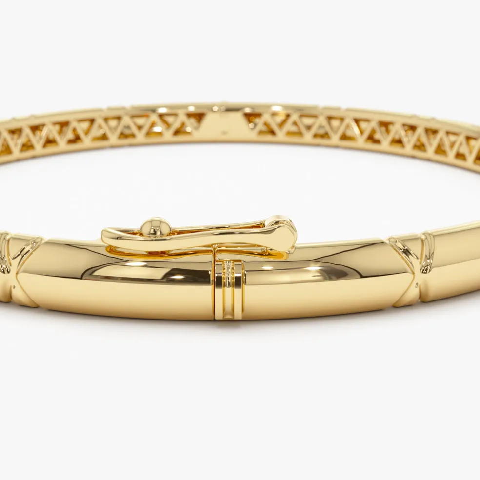 14K 4MM Dome X Cut Design Gold Bangle