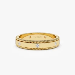 14k 4MM Flat Milgrain Edge Diamond Wedding Band