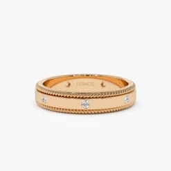 14k 4MM Flat Milgrain Edge Diamond Wedding Band