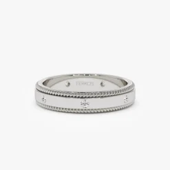 14k 4MM Flat Milgrain Edge Diamond Wedding Band
