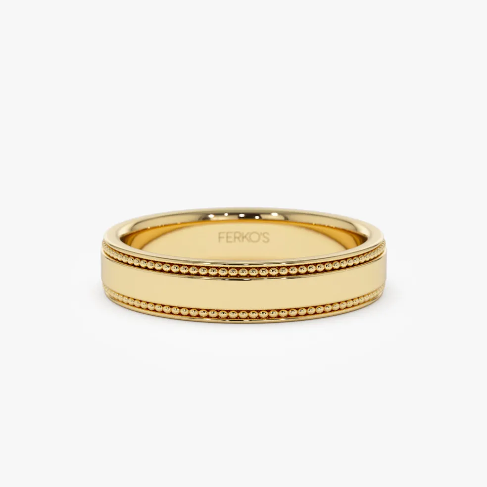 14k 4MM Flat Milgrain Edge Wedding Band