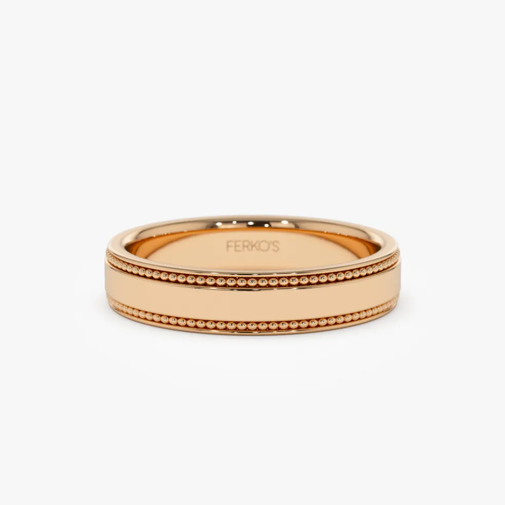 14k 4MM Flat Milgrain Edge Wedding Band