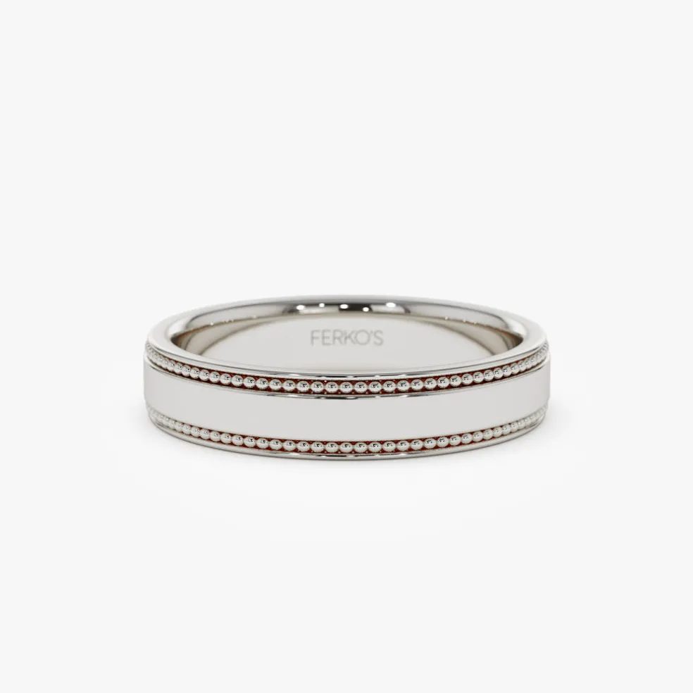 14k 4MM Flat Milgrain Edge Wedding Band