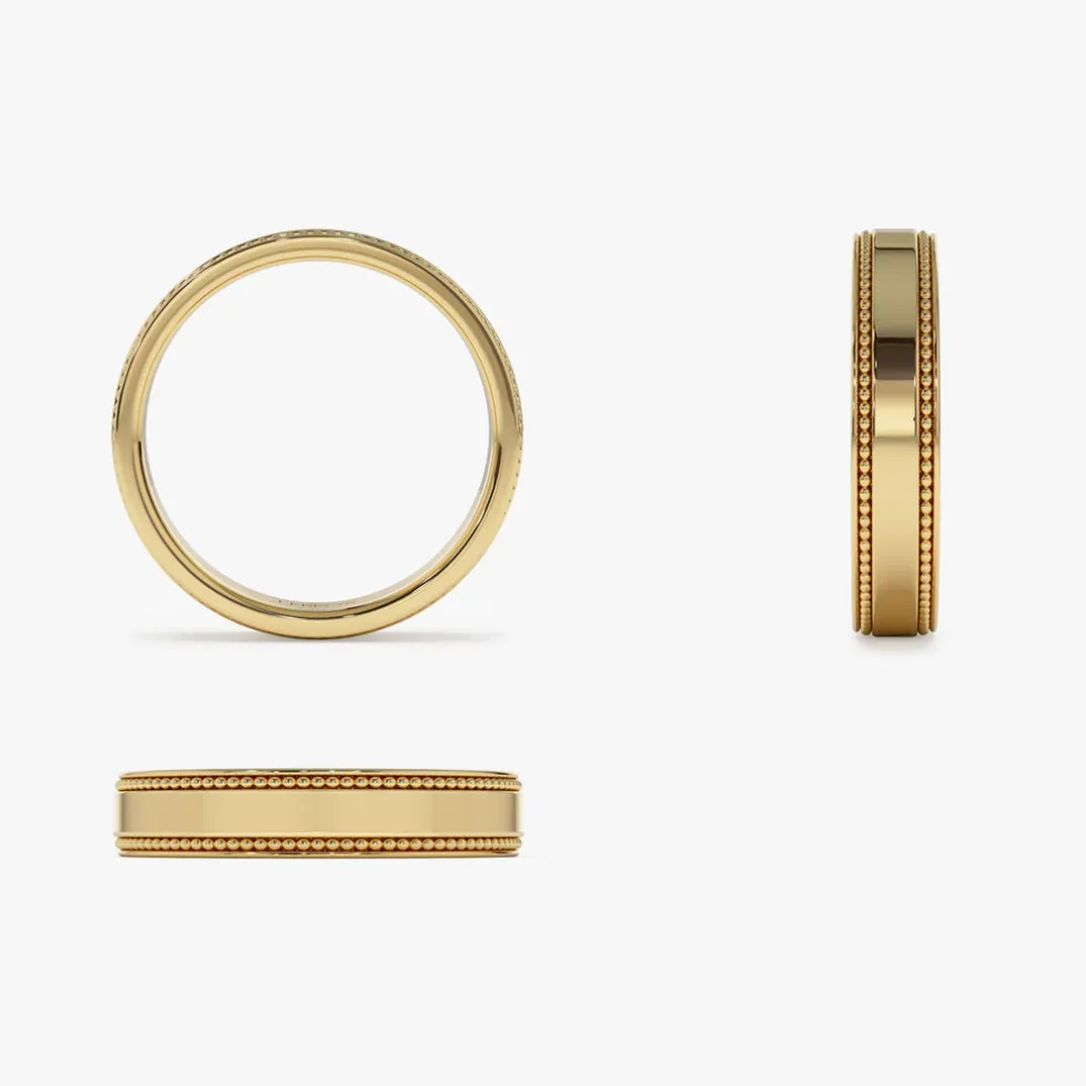 14k 4MM Flat Milgrain Edge Wedding Band