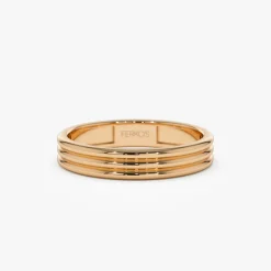 14k 3.5MM Multi Lined Gold Wedding Ring