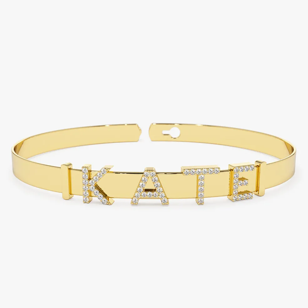 14K 5MM Sliding Diamond Initials Bangle