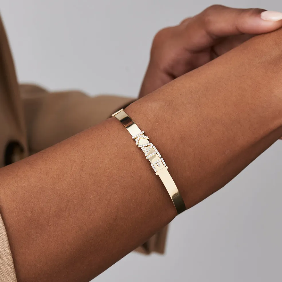 14K 5MM Sliding Diamond Initials Bangle