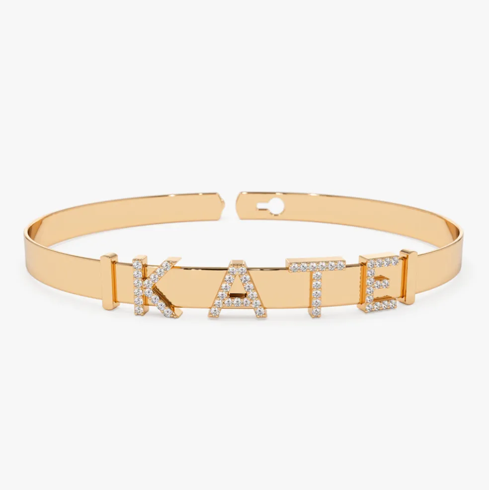 14K 5MM Sliding Diamond Initials Bangle