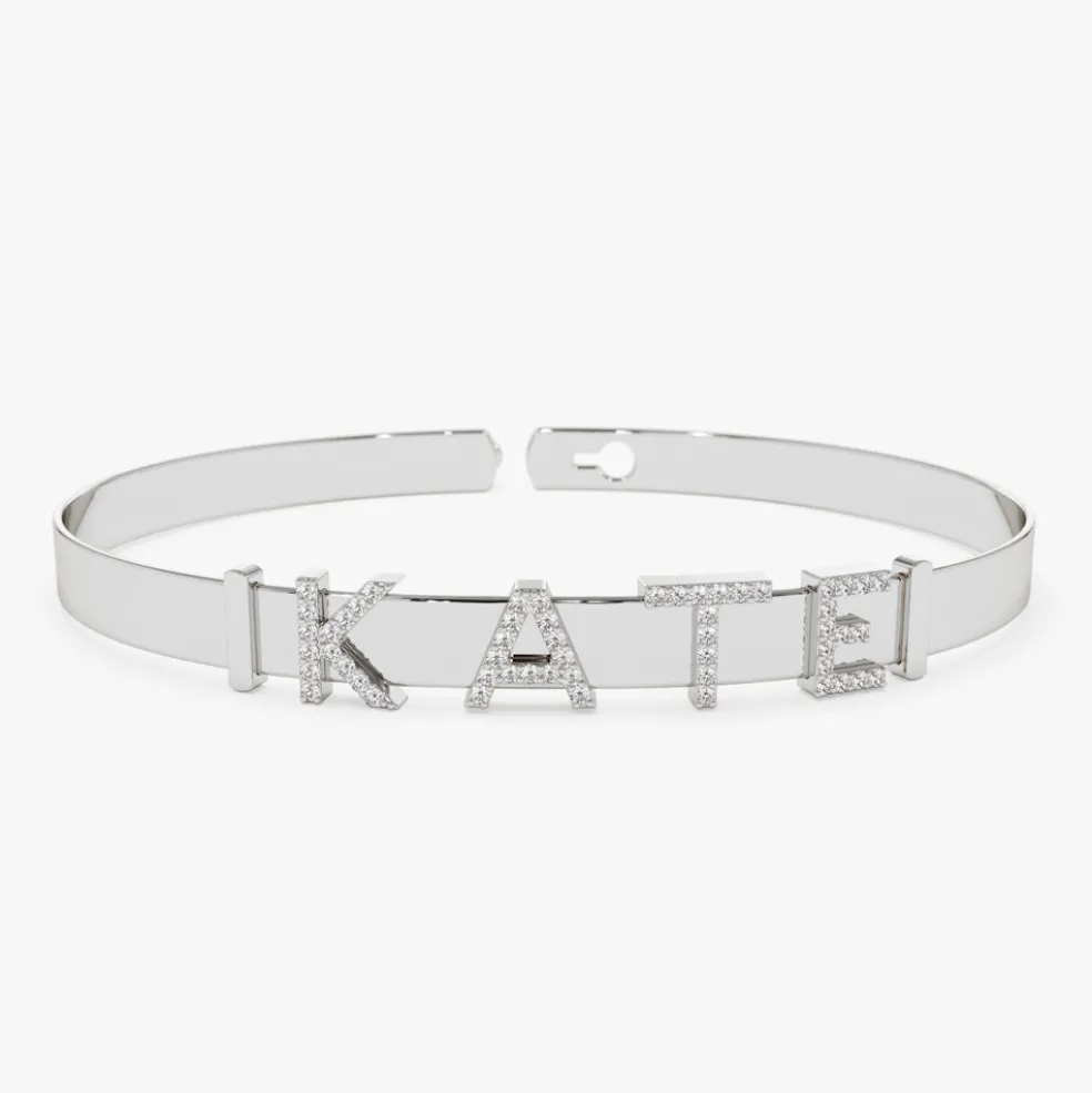 14K 5MM Sliding Diamond Initials Bangle