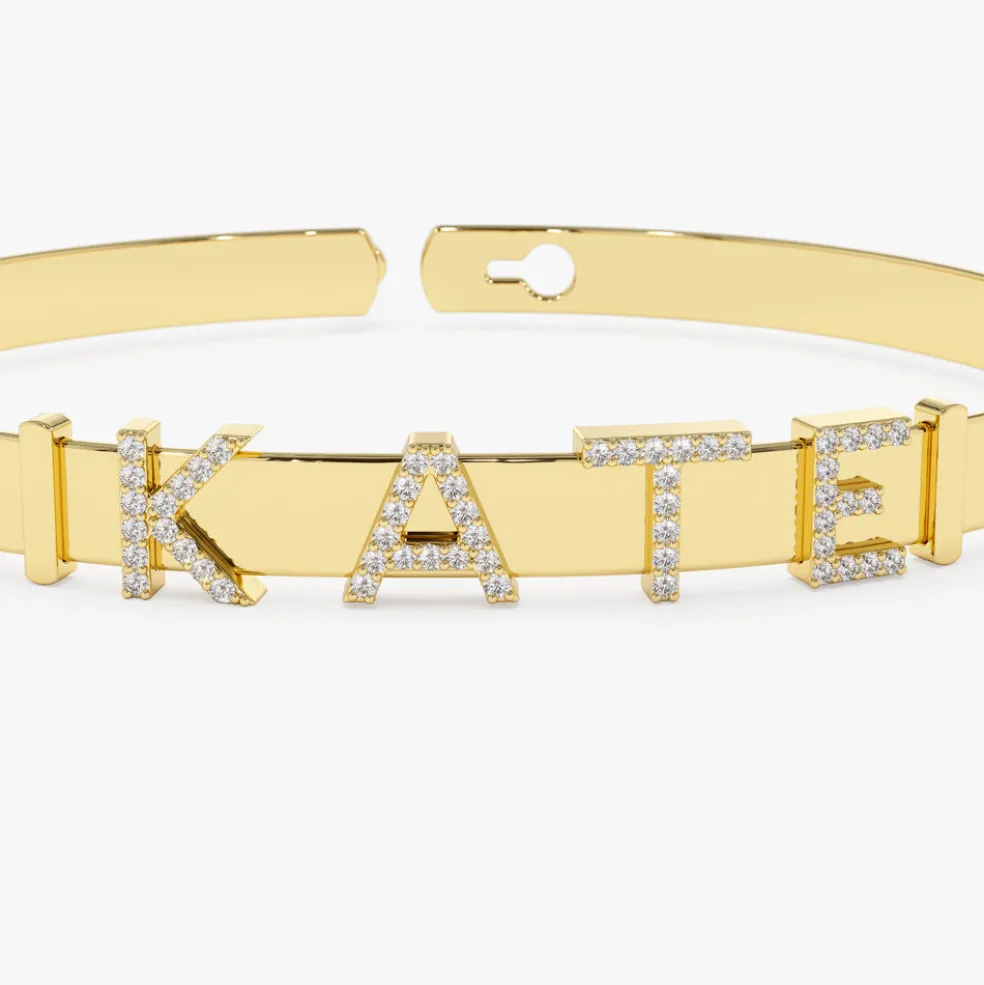 14K 5MM Sliding Diamond Initials Bangle