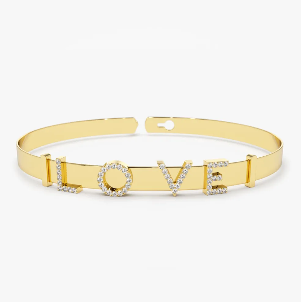 14K 5MM Sliding Diamond Initials Bangle