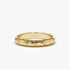 14k 3MM Unique Diagonal Cut Design Gold Ring