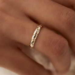 14k 3MM Unique Diagonal Cut Design Gold Ring