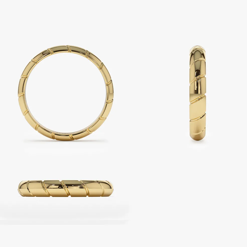 14k 3MM Unique Diagonal Cut Design Gold Ring