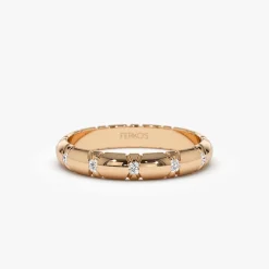 14k 3MM Unique X Cut Design Diamond Wedding Ring
