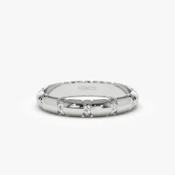 14k 3MM Unique X Cut Design Diamond Wedding Ring