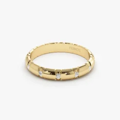 14k 3MM Unique X Cut Design Diamond Wedding Ring