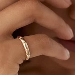 14k 3MM Unique X Cut Design Gold Wedding Ring