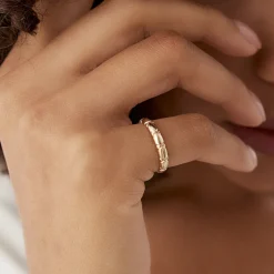 14k 3MM Unique X Cut Design Gold Wedding Ring