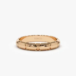 14k 3MM Unique X Cut Design Gold Wedding Ring