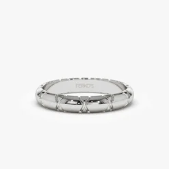 14k 3MM Unique X Cut Design Gold Wedding Ring