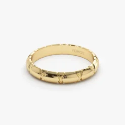 14k 3MM Unique X Cut Design Gold Wedding Ring
