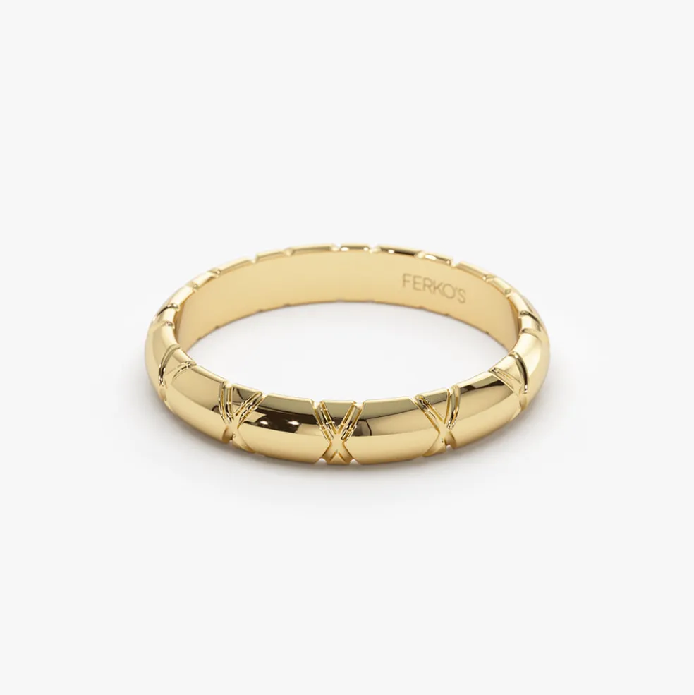 14k 3MM Unique X Cut Design Gold Wedding Ring