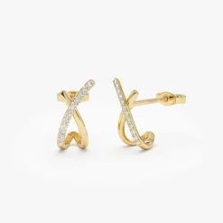 14k Moden X Design Diamond Studs