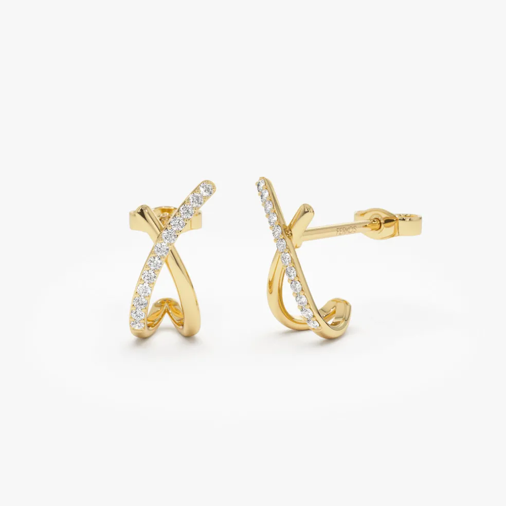 14k Moden X Design Diamond Studs