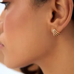14k Multi Huggie Diamond Earrings
