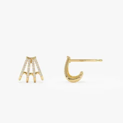 14k Multi Huggie Diamond Earrings