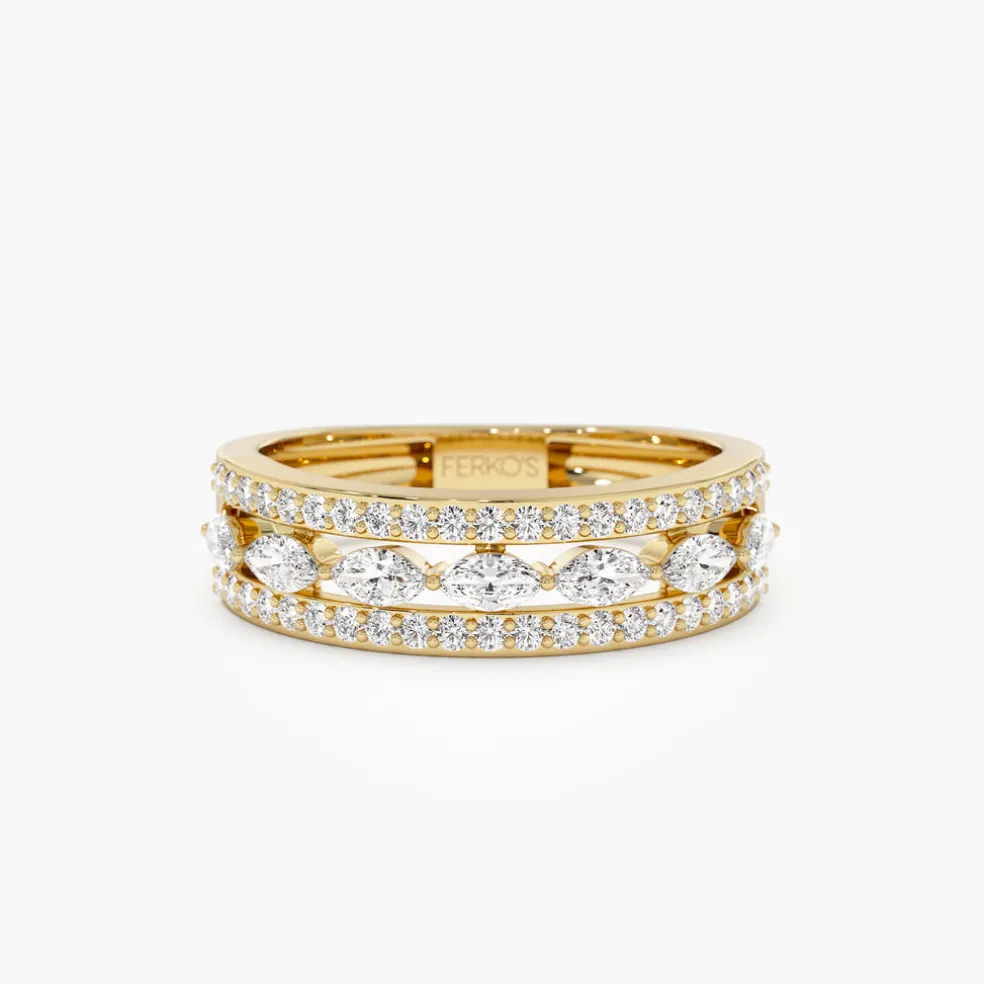 14K Multi-Band Marquise and Round Diamond Ring