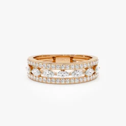 14K Multi-Band Marquise and Round Diamond Ring