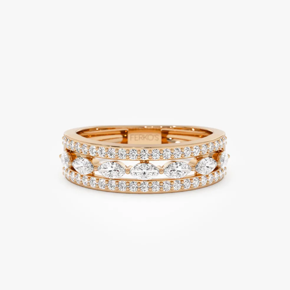 14K Multi-Band Marquise and Round Diamond Ring